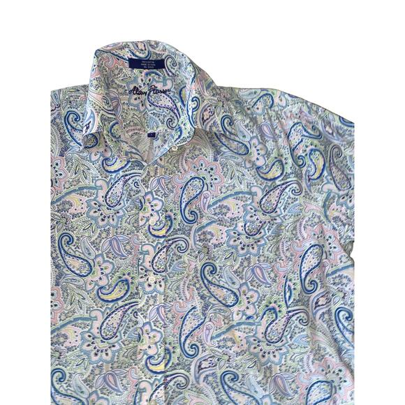 Alan Flusser Paisley Print Long Sleeved Button Down chest pocket Shirt Large - Picture 5 of 13